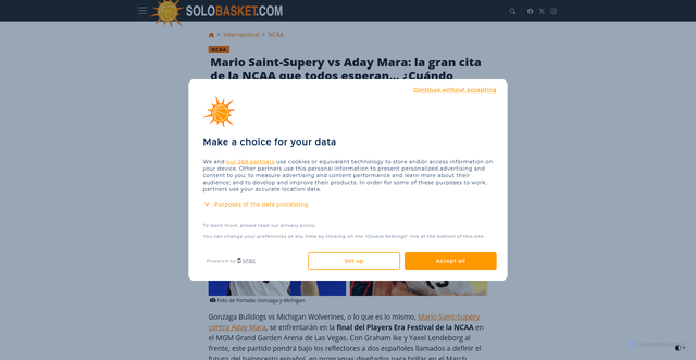 Security scan screenshot of https://www.solobasket.com/internacional/ncaa/mario-saint-supery-aday-mara-gran-cita-ncaa-cuando