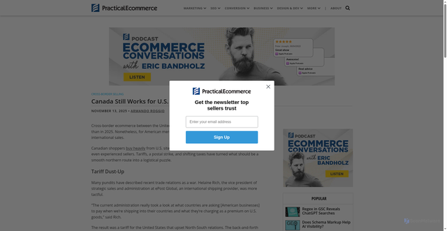 Security scan screenshot of https://www.practicalecommerce.com/canada-still-works-for-u-s-sellers
