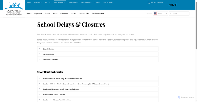 Security scan screenshot of https://www.longviewschools.com/family-resources/school-delays-and-closures