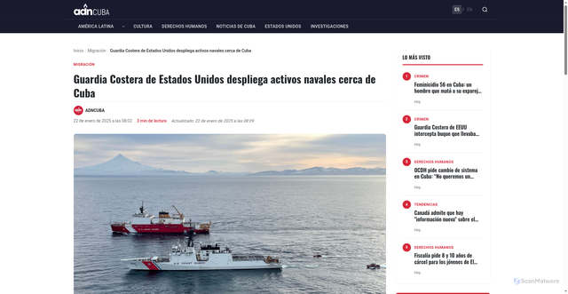 Security scan screenshot of https://adncuba.com/migracion/guardia-costera-de-estados-unidos-despliega-activos-navales-cerca-de-cuba/
