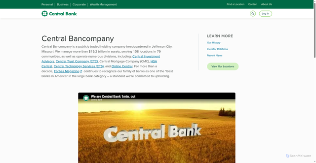Security scan screenshot of https://centralbancompany.com