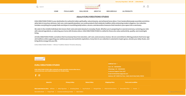 Security scan screenshot of https://kunjkreationsstudio.com/about-us