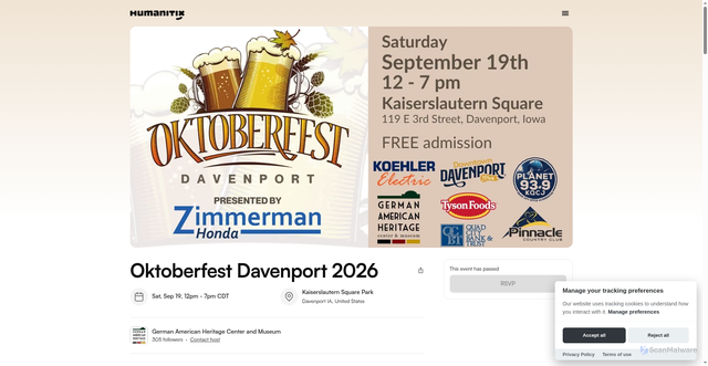 Security scan screenshot of https://events.humanitix.com/oktoberfest-davenport-2026