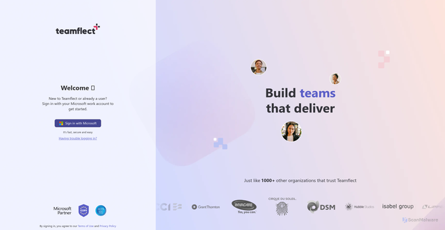 Security scan screenshot of https://app.teamflect.com
