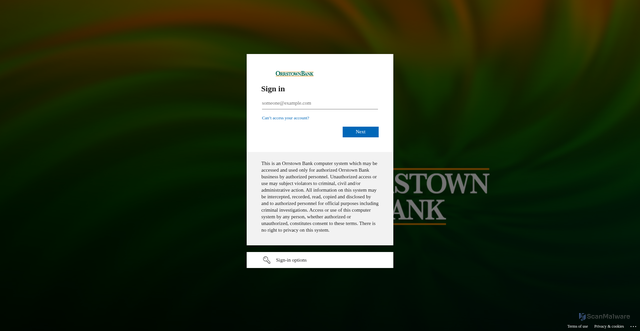 Security scan screenshot of https://orrstown-my.sharepoint.com