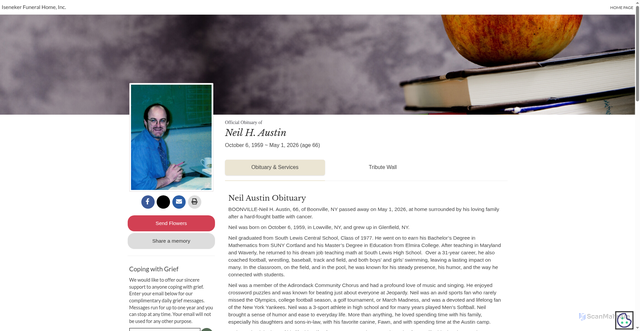 Security scan screenshot of https://www.isenekerfuneralhome.com/obituary/Neil-Austin