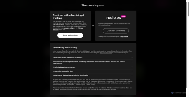 Security scan screenshot of https://radio.es