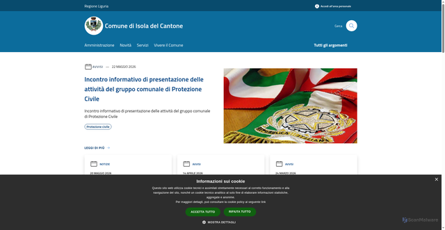 Security scan screenshot of https://www.comune.isoladelcantone.ge.it