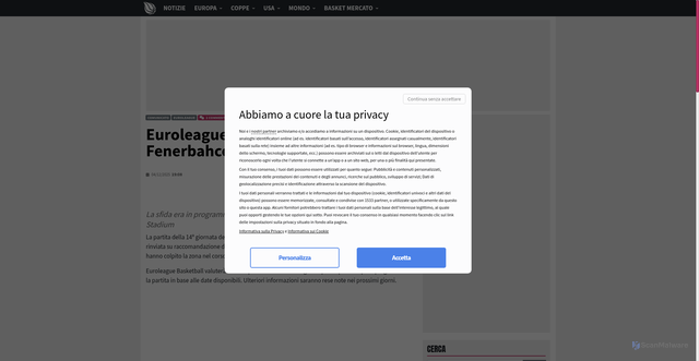 Security scan screenshot of https://sportando.basketball/euroleague-rinviata-olympiacos-fenerbahce/