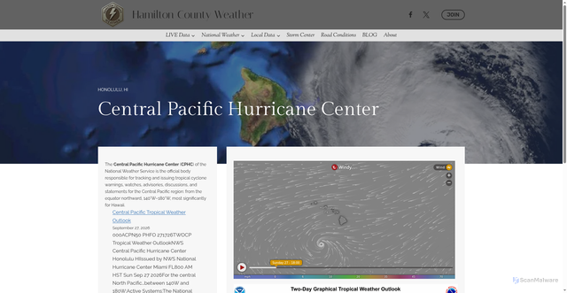Security scan screenshot of https://hamiltoncountyweather.com/central-pacific-hurricane-center/