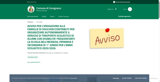 Security scan screenshot of https://www.comune.ceregnano.ro.it/home