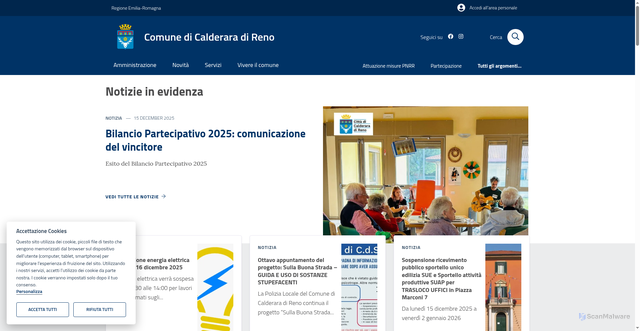 Security scan screenshot of https://www.comune.calderaradireno.bo.it/