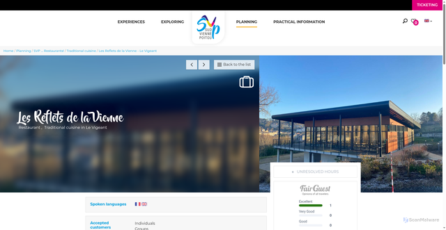 Security scan screenshot of https://www.sudviennepoitou.com/en/planning-0/svp-restaurants/traditional-cuisine/les-reflets-de-la-vienne-3627220