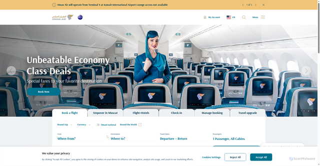 Security scan screenshot of https://www.omanair.com