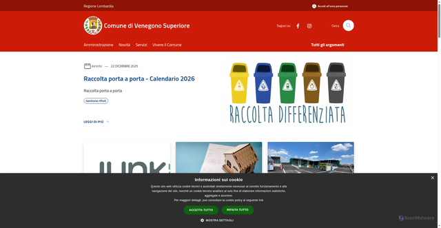 Security scan screenshot of https://www.comune.venegonosuperiore.va.it/it