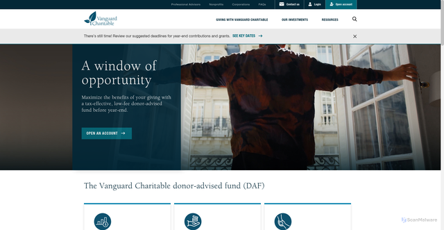Security scan screenshot of http://www.vanguardcharitable.org/