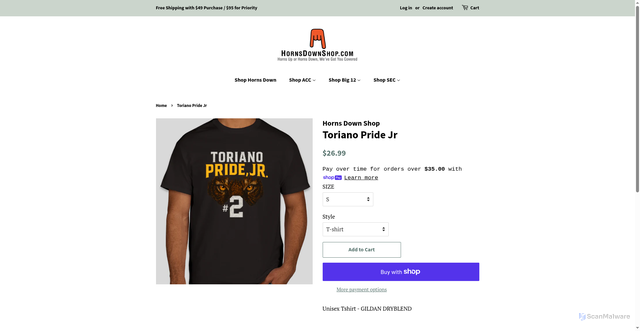 Security scan screenshot of https://hornsdownshop.com/products/toriano-pride-jr