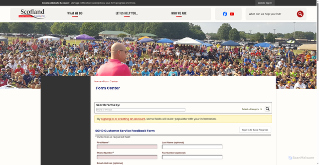 Security scan screenshot of https://www.scotlandcounty.org/FormCenter/Health-Department-14/SCHD-Customer-Service-Feedback-Form-81