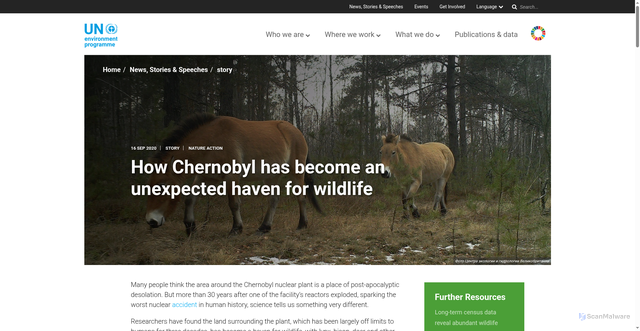Security scan screenshot of https://www.unep.org/news-and-stories/story/how-chernobyl-has-become-unexpected-haven-wildlife
