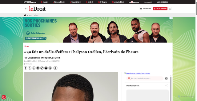 Security scan screenshot of https://www.ledroit.com/arts/livres/2026/04/12/ca-fait-un-drole-deffet-thelyson-orelien-lecrivain-de-lheure-34OREHCEXBBRHN2YYHNONPSKMI/