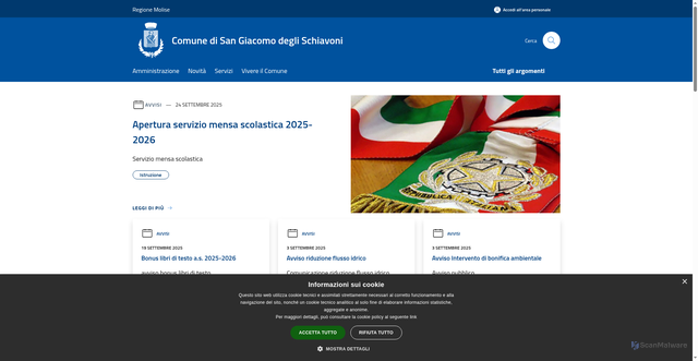 Security scan screenshot of https://www.comune.sangiacomo.cb.it/it