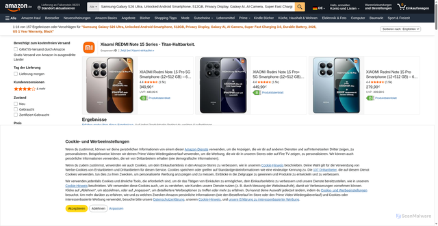 Security scan screenshot of https://www.amazon.com/Samsung-Unlocked-Smartphone-Charging-Warranty/dp/B0G4SW3XXP?crid=EKVBSAH76ZB&dib=eyJ2IjoiMSJ9.dmpAJBmc0kdQ-0UZY3qSOxFeX3tao1Jqj2ndt9RGAfbL8MVaJdV1bF8c9R0j_A_KRpmhZ4uQAEFTjH0mNqN3B8ZSVaiHoYH2GpvwJXgoWNt7c4GziLprWr2k9m6ItfBLALinkcKBDt9Xt1p1a9Y_o4e826plEEpbNQlA_WwOHVQTyM4liJ40rLDBxKBfRTzOGt_VKtBaVhy6RHlda2AMG-ZtXI7XBvwo5JMN9wwEEKM.ESk5Azp-ck36pnSMchvKhngzAvFPLamsAdIPiJhFtQ0&dib_tag=se&keywords=samsung%2Bgalaxy%2Bs26%2Bultra&qid=1778083929&sprefix=samsung%2B%2Caps%2C317&sr=8-1&th=1&linkCode=ll2&tag=watch0a6c-20&linkId=f7e44268f9358fd656757d1622e5570f&language=en_US&ref_=as_li_ss_tl