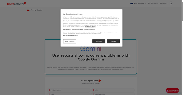 Security scan screenshot of https://downdetector.co.nz/status/googlegemini/