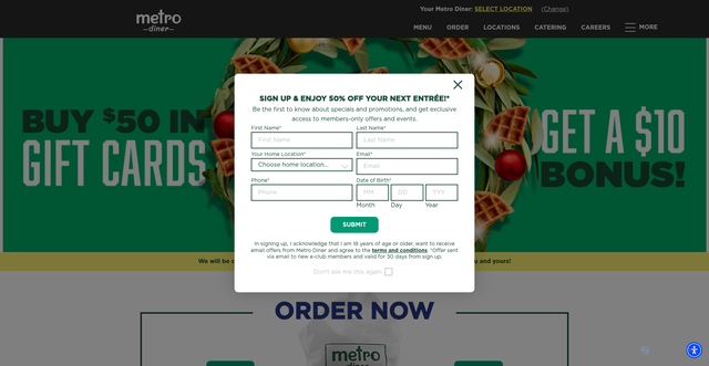 Security scan screenshot of https://metrodiner.com/
