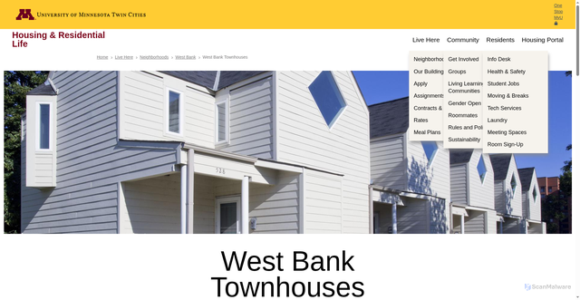 Security scan screenshot of https://housing.umn.edu/west-bank-townhouses