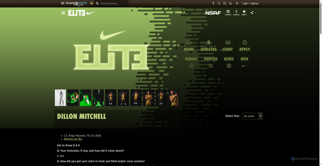 Security scan screenshot of https://nikeelite.runnerspace.com/gprofile.php?do=view_athlete&mgroup_id=31540&bio_id=1779386
