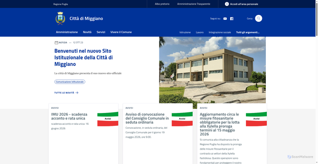 Security scan screenshot of https://www.comune.miggiano.le.it