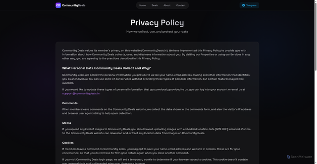 Security scan screenshot of https://communitydeals-sbujo9l32r.edgeone.dev/privacy-policy.html
