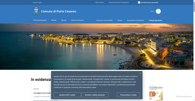 Security scan screenshot of https://www.comune.portocesareo.le.it