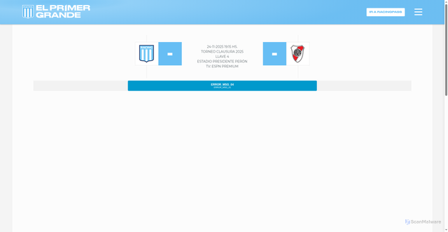 Security scan screenshot of https://www.racingclub.com.ar/futbol/primeraa/20251124/partido/761743_racing-club-vs-river-plate/