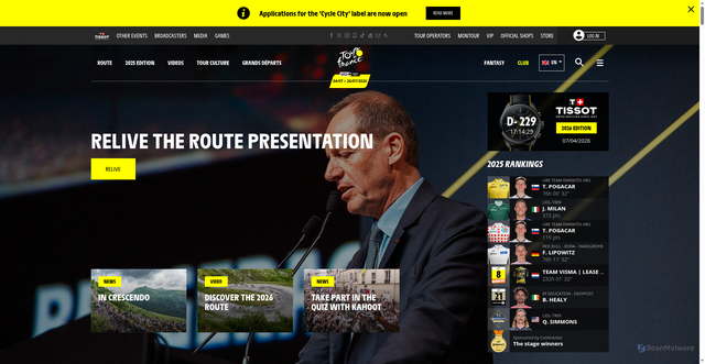 Security scan screenshot of http://www.letour.com/