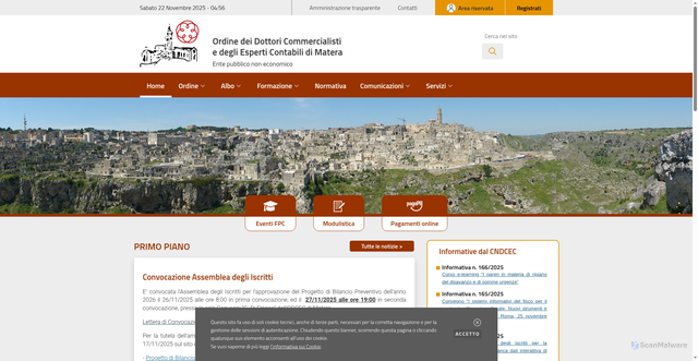 Security scan screenshot of https://www.odcec.matera.it/