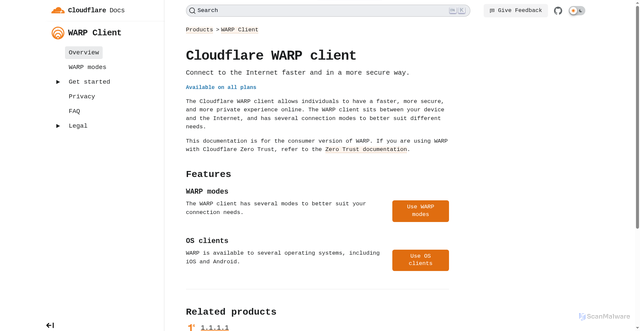 Security scan screenshot of https://cloudflare-docs-config.pages.dev/warp-client/