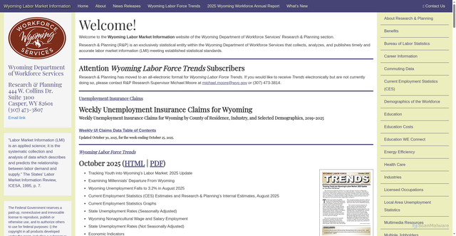 Security scan screenshot of http://doe.state.wy.us/lmi/