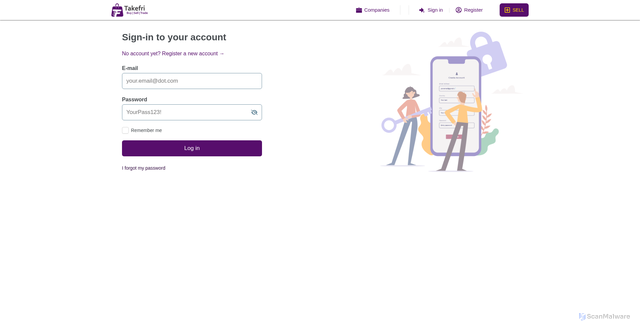 Security scan screenshot of https://takefri.com/en/account