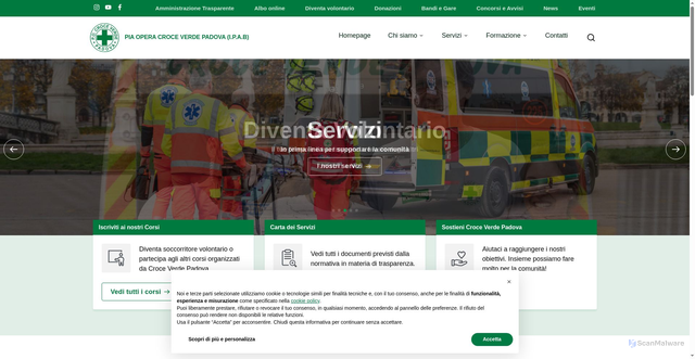 Security scan screenshot of https://www.croceverdepadova.it/