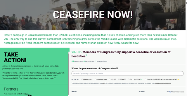 Security scan screenshot of https://ceasefireaction.com/