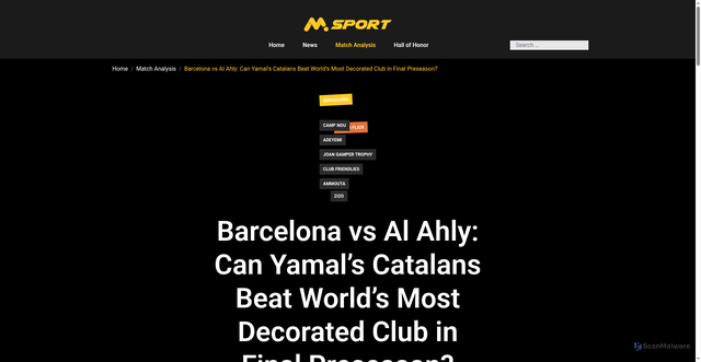 Security scan screenshot of https://blog-ng.msport.com/index.php/match-analysis/barcelona-vs-al-ahly-can-yamals-catalans-beat-worlds-most-decorated-club-in-final-preseason