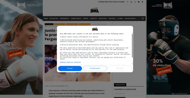 Security scan screenshot of https://www.actumma.com/justin-gaethje-vs-paddy-pimblett-le-pronostic-tranche-de-tony-ferguson/166632/