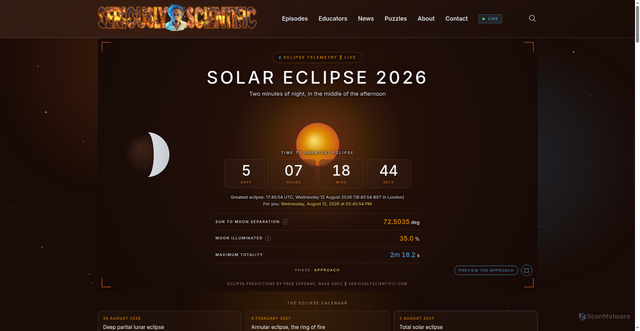 Security scan screenshot of https://seriouslyscientific.com/solar-eclipse-2026/