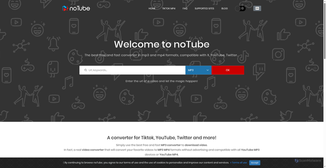 Security scan screenshot of https://notube.net/en/youtube-app-262