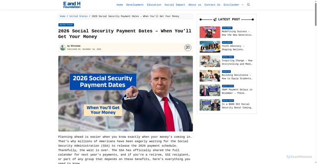 Security scan screenshot of https://enhfoundation.in/2026-social-security-payment-dates/