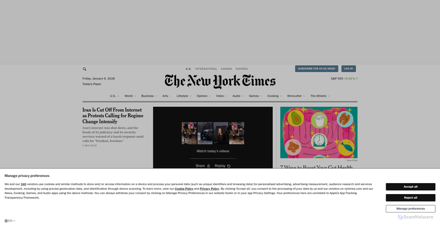 Security scan screenshot of https://www.nytimes.com