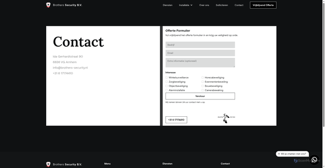 Security scan screenshot of https://brothers-security.nl/contact.html