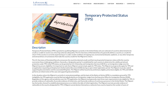 Security scan screenshot of https://www.lafontainelaw.com/pathways/temporary-protected-status-tps/
