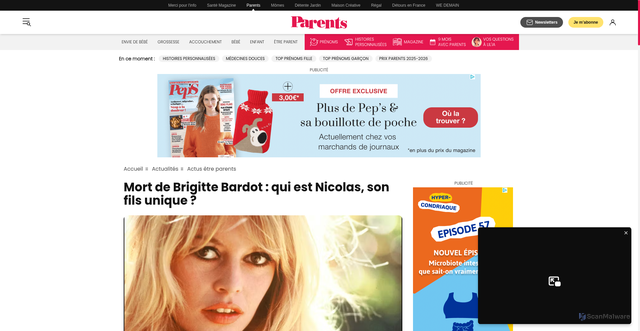 Security scan screenshot of https://www.parents.fr/actualites/etre-parent/mort-de-brigitte-bardot-qui-est-nicolas-son-fils-unique-1145138